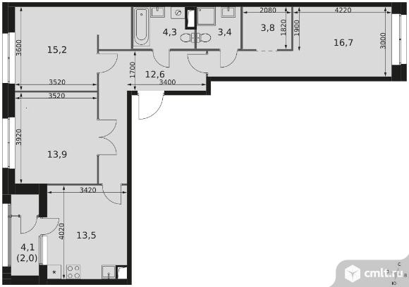 3-комнатная квартира 85,4 кв.м - ЖК "Sky Garden". Фото 1.