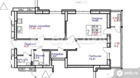 2-комнатная квартира 63,81 кв.м. Фото 17.