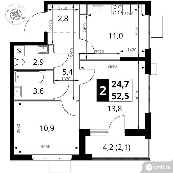 2-комнатная квартира 52,5 кв.м - ЖК "1-й Измайловский". Фото 1.