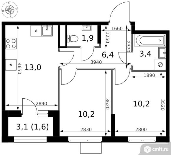 2-комнатная квартира 46,7 кв.м - ЖК "1-й Измайловский". Фото 1.