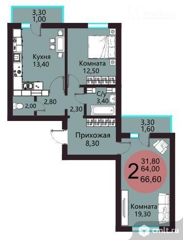2-комнатная квартира 66,6 кв.м. Фото 13.