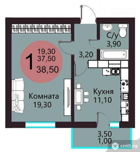 1-комнатная квартира 38,5 кв.м. Фото 13.