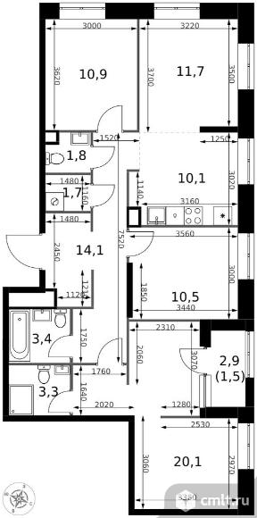 4-комнатная квартира 89,1 кв.м - ЖК "1-й Измайловский". Фото 1.