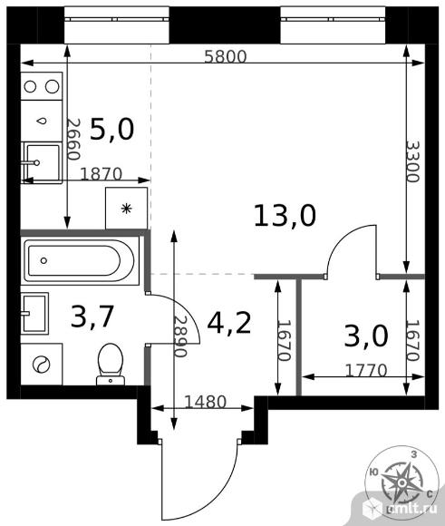 1-комнатная квартира 28,9 кв.м - ЖК "1-й Измайловский". Фото 1.