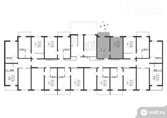 1-комнатная квартира 38,4 кв.м. Фото 7.
