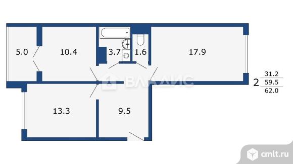 2-комнатная квартира 59,2 кв.м. Фото 17.