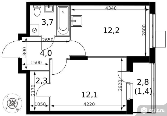 1-комнатная квартира 35,7 кв.м - ЖК "1-й Донской". Фото 1.