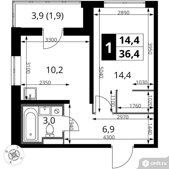 1-комнатная квартира 36,4 кв.м - ЖК "1-й Донской". Фото 1.