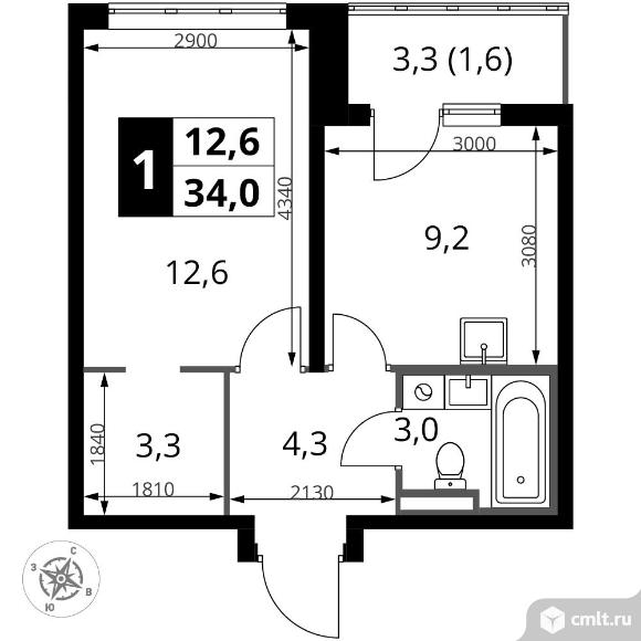 1-комнатная квартира 34 кв.м - ЖК "1-й Донской". Фото 1.