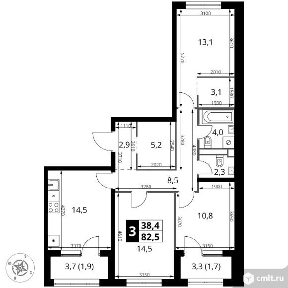 3-комнатная квартира 82,5 кв.м - ЖК "1-й Ясеневский". Фото 1.