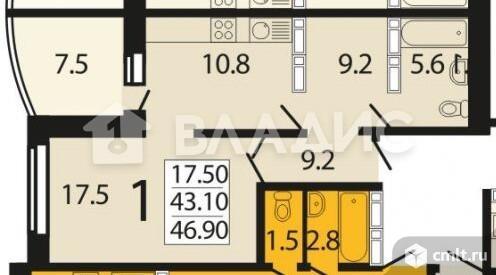 1-комнатная квартира 43,5 кв.м. Фото 18.