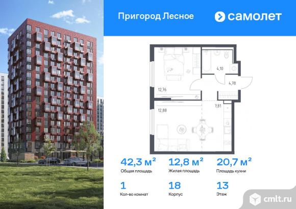 1-комнатная квартира 42,33 кв.м. Фото 1.