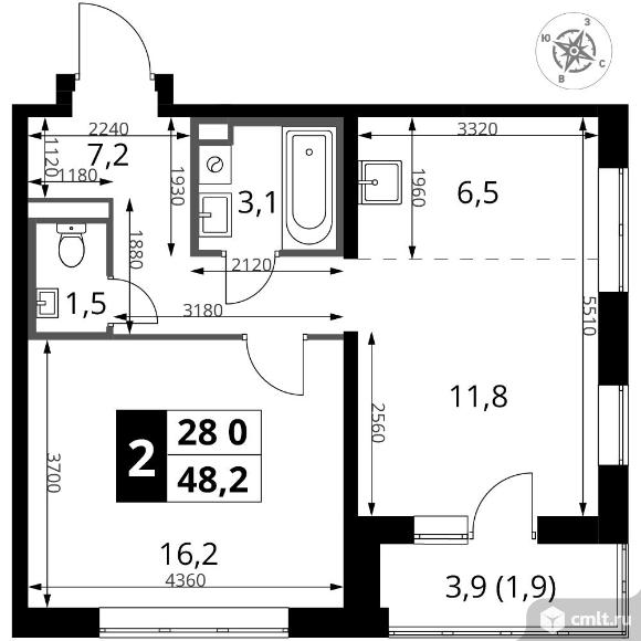 2-комнатная квартира 48,2 кв.м - ЖК "1-й Донской". Фото 1.