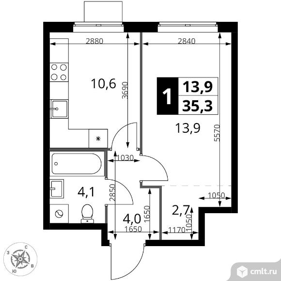 1-комнатная квартира 35,3 кв.м - ЖК "1-й Измайловский". Фото 1.