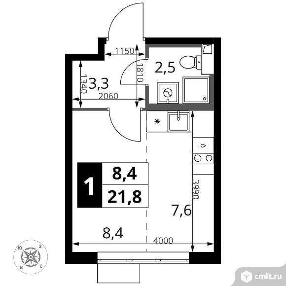 1-комнатная квартира 21,8 кв.м - ЖК "1-й Шереметьевский". Фото 1.