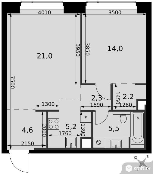 2-комнатная квартира 54,8 кв.м - ЖК "Amber City". Фото 1.