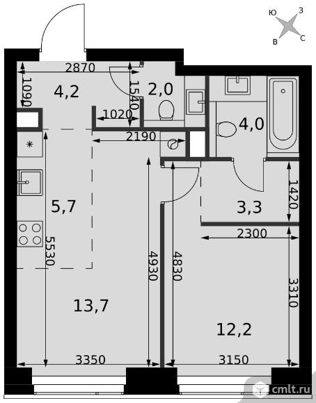 2-комнатная квартира 45,1 кв.м - ЖК "Amber City". Фото 1.