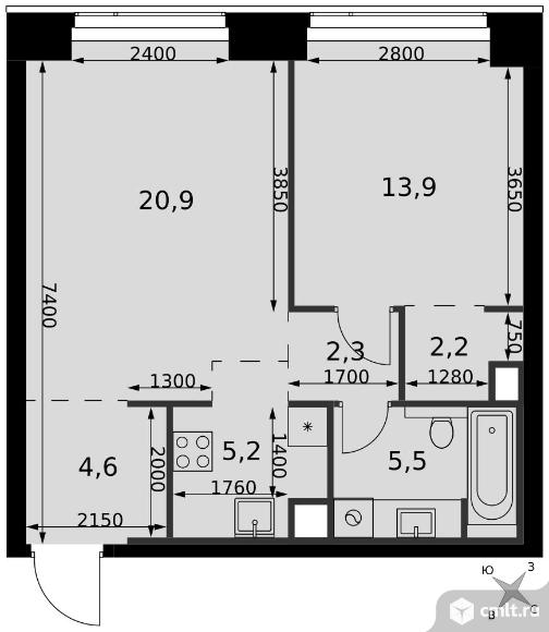 2-комнатная квартира 54,6 кв.м - ЖК "Amber City". Фото 1.