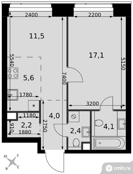 2-комнатная квартира 46,9 кв.м - ЖК "Amber City". Фото 1.