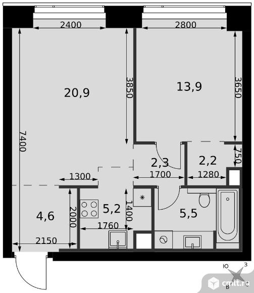 2-комнатная квартира 54,6 кв.м - ЖК "Amber City". Фото 1.