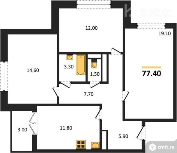 3-комнатная квартира 75,9 кв.м. Фото 15.