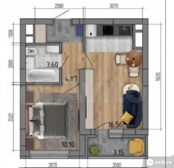 1-комнатная квартира 34,8 кв.м. Фото 19.