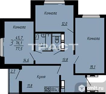 3-комнатная квартира 77 кв.м. Фото 16.