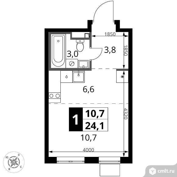 1-комнатная квартира 24,1 кв.м - ЖК "1-й Донской". Фото 1.