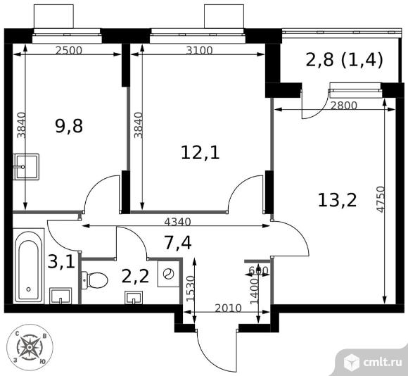 2-комнатная квартира 49,2 кв.м - ЖК "1-й Донской". Фото 1.