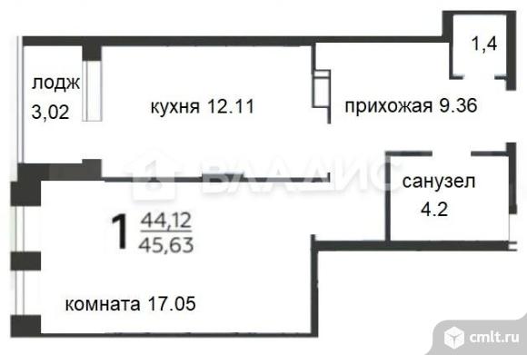 1-комнатная квартира 45 кв.м. Фото 4.