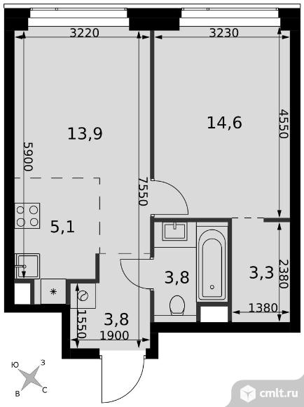 2-комнатная квартира 44,5 кв.м - ЖК "Amber City". Фото 1.