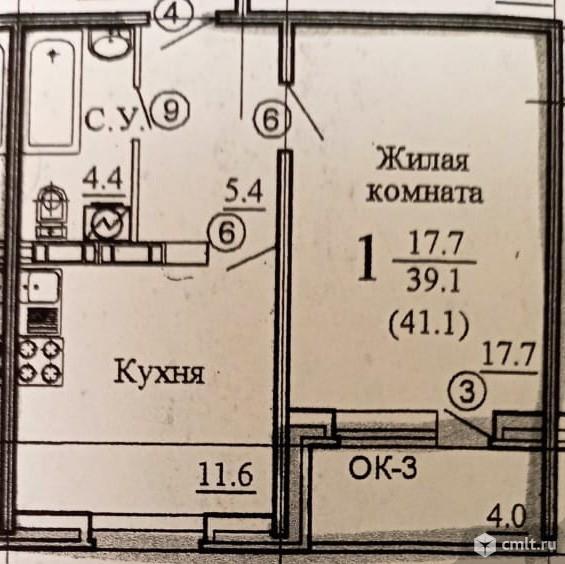 1-комнатная квартира 39,1 кв.м. Фото 11.