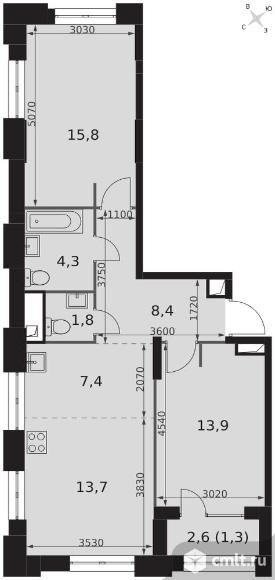 3-комнатная квартира 66,6 кв.м - ЖК "Sydney City". Фото 1.