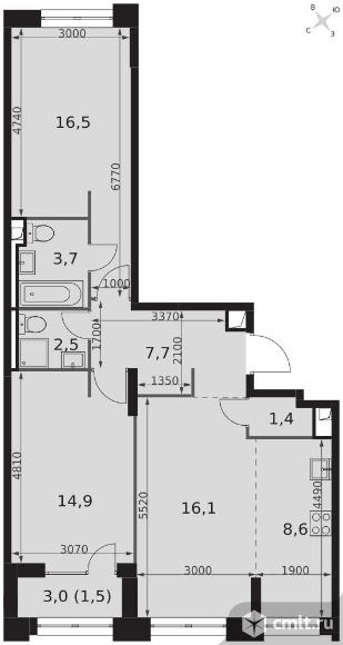 3-комнатная квартира 72,9 кв.м - ЖК "Sydney City". Фото 1.