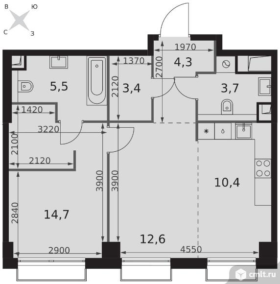 2-комнатная квартира 54,6 кв.м - ЖК "Sydney City". Фото 1.