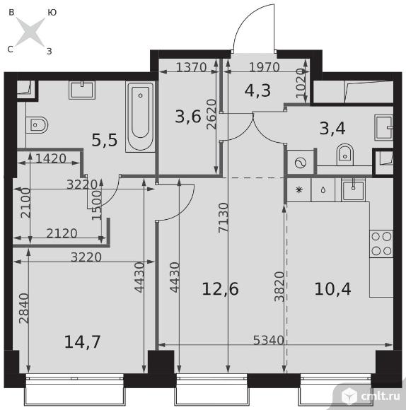 2-комнатная квартира 54,5 кв.м - ЖК "Sydney City". Фото 1.