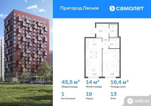 1-комнатная квартира 45,45 кв.м. Фото 1.