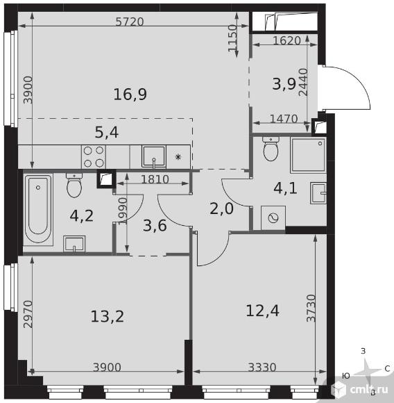 3-комнатная квартира 65,7 кв.м - ЖК "Sydney City". Фото 1.