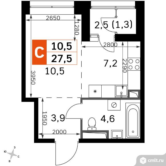 1-комнатная квартира 27,5 кв.м - ЖК "Sky Garden". Фото 1.