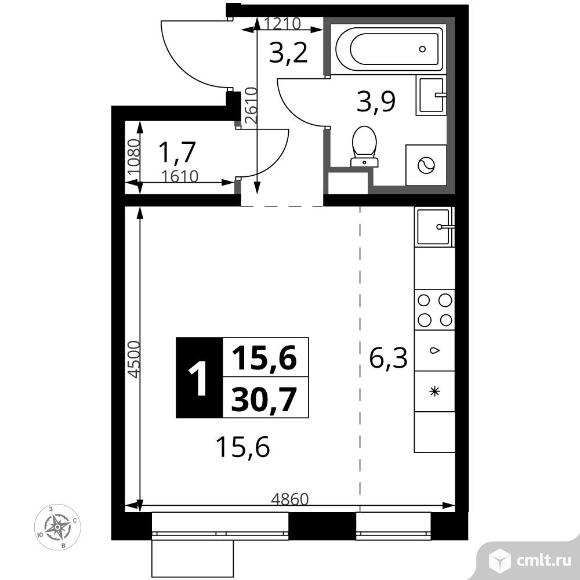 1-комнатная квартира 30,7 кв.м - ЖК "1-й Южный". Фото 1.