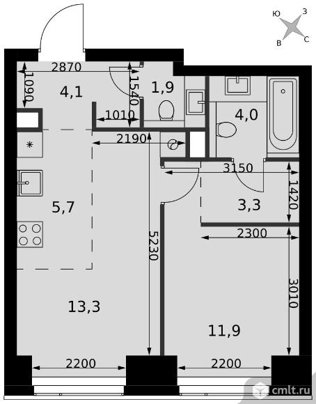 2-комнатная квартира 44,2 кв.м - ЖК "Amber City". Фото 1.