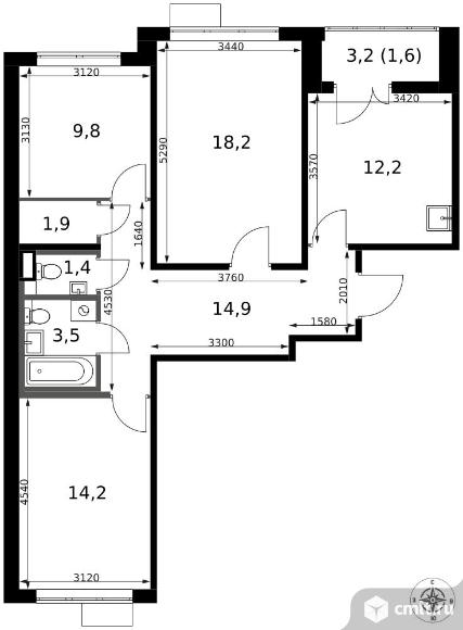 3-комнатная квартира 77,7 кв.м - ЖК "1-й Саларьевский". Фото 1.