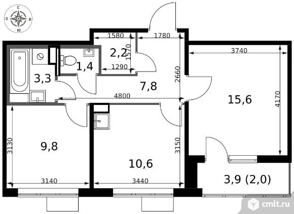 2-комнатная квартира 52,7 кв.м - ЖК "1-й Саларьевский". Фото 1.