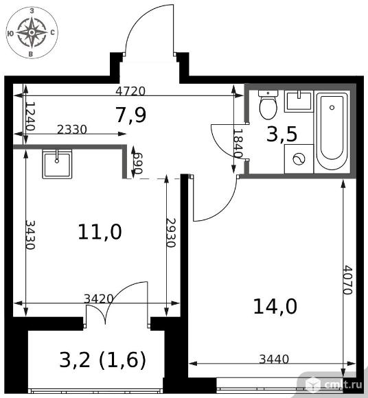 1-комнатная квартира 38 кв.м - ЖК "1-й Саларьевский". Фото 1.
