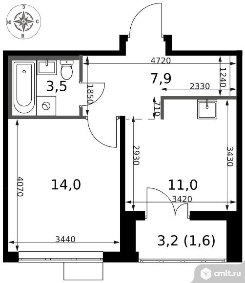 1-комнатная квартира 38 кв.м - ЖК "1-й Саларьевский". Фото 1.