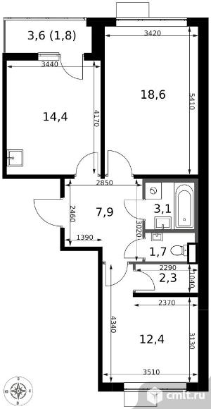 2-комнатная квартира 62,2 кв.м - ЖК "1-й Саларьевский". Фото 1.