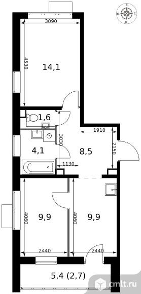 2-комнатная квартира 50,8 кв.м - ЖК "1-й Саларьевский". Фото 1.