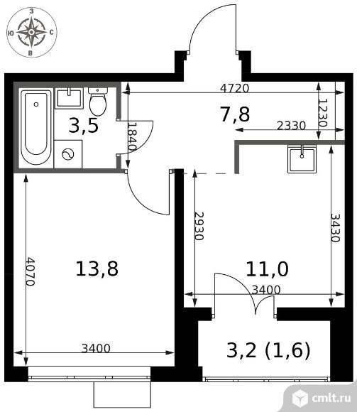 1-комнатная квартира 37,7 кв.м - ЖК "1-й Саларьевский". Фото 1.