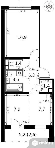 2-комнатная квартира 46,7 кв.м - ЖК "1-й Саларьевский". Фото 1.