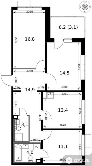 3-комнатная квартира 79,9 кв.м - ЖК "1-й Саларьевский". Фото 1.